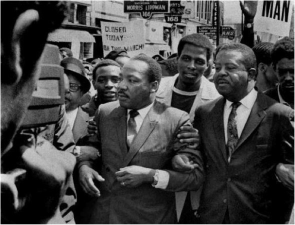 MLK with striking sanitation workers in Memphis, 1968